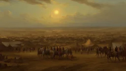 large encampment of men and horses on the plain