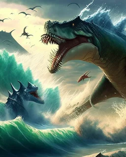 War between dinosaurs and waves