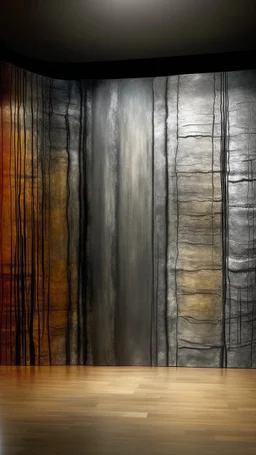 A gray metallic cavern designed in Mayan architecture painted by Mark Rothko