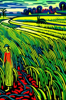 rice field with a woman standing Ernst Ludwig Kirchner