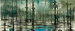 A blackish teal swamp make out of iron and energy painted by Paul Klee
