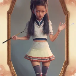 Jenna ortega with school uniform, seifuku, pleated miniskirt, overknee socks, adriana lima, painted by artgerm and tom bagshaw, fantasy art, dramatic lighting, highly detailed oil painting, volumetric lighting