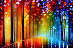 a magical mystic forest in the style of Leonid Afremov pallet knife