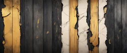 Hyper Realistic black & golden grungy multicolored broken wooden planks with rustic marble texture & vignette effect