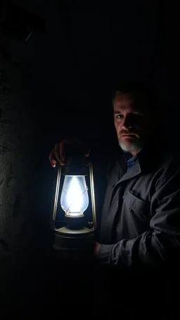 A man with oil lamp in a Coal mine.