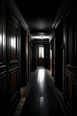 dark house corridor with no light with a cabinet