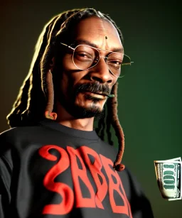 Snoop Dogg, burning cigar with dollars, jungle, hyper realistic