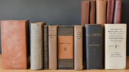 seven old books on a table