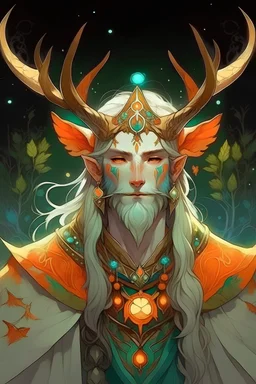 warm hair summer radiant warmth Eladrin Male antlers beard druid of the stars