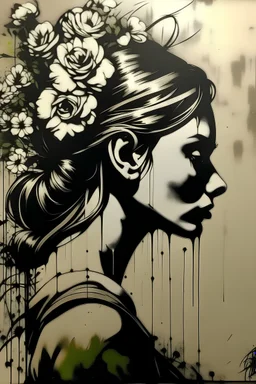 beautiful profil woman drawing banksy