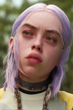 Billie Eilish, in shorts, photorealistic, 8k