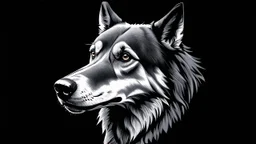 The image features a stylized depiction of a wild animal, likely a wolf or dog, rendered in shades of gray against a dark background. The animal's distinctive features and fur textures are highlighted, while the overall tone of the artwork conveys a sense of mystery and intrigue.