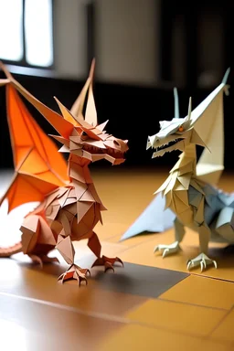 an origami dragon fight in a real world