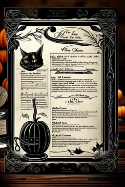 vintage cafe menu, Halloween, black cat