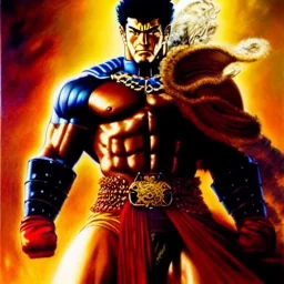 portrait of 'Raoh-Fist of the North Star', painting by gaston bussiere, greg rutkowski, yoji shinkawa, yoshitaka amano, tsutomu nihei, donato giancola, tim hildebrandt, oil on canvas, cinematic composition, extreme detail,fit full head inside picture,16k