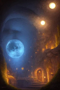 abstract, Moon in a dwarven mine underground, dungeon