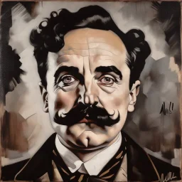 a portrait of a man with charlie chaplin brush moustache