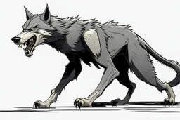 wolf, full body, attacking, profile ,comic book, gray background,