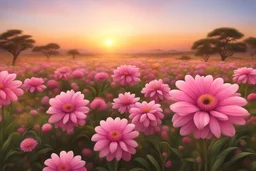 (Masterpiece ) Brunsvigia bosmaniae flower balls Pink flowers in the savannah at bright sunset photo realistic