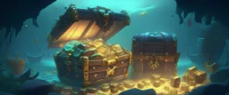 Sea of Thieves lots of treasure chest deep in the sea