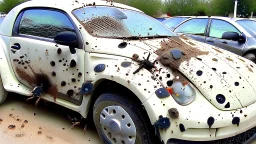 filthy car with dead bugs splattered on it