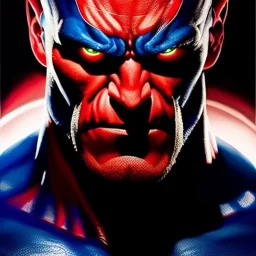 Ultra detailed fullbody Portrait in oil on canvas of X-Men Nightcrawler merges with REd Hulk,intense stare,extremely detailed digital painting, extremely detailed face,crystal clear Big eyes, mystical colors ,perfectly centered image, perfect composition, rim light, beautiful lighting,masterpiece,8k, stunning scene, raytracing, anatomically correct, in the style of robert e howard and Ken Kelley and Ohrai Noriyoshi and Simon Bisley and tomzj1