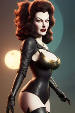 Ava Gardner as evil queen in black leather, busty, cleavage, curvy, angry, stern look. character design by cory loftis, fenghua zhong, ryohei hase, ismail inceoglu and ruan jia. unreal engine 5, artistic lighting, highly detailed, photorealistic, fantasy