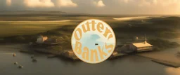 Netflix's Outer Banks, with elements of new york landscape and a Blackpool tower, Miami scenery, and Wild west aspects, with boats, also elements of Devon, in one giant land, realistic, drone shot, background. Scenery, yellow sky, Outerbanks, Outerbanks, Outer Banks, Netflix Outer Bank's, Y2K, Huge landscape, a whole island, The Outer Banks, greenery, golf course, rich neighbourhood.