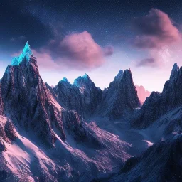 mountain range, night sky, landscape, high detailed, hyperrealisme, sharp focus