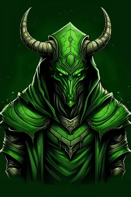 Horned Hooded Armored Man Green Magic