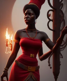 Negra Francisca, beautiful, curvy body, African slave, simple red fabric dress, beautiful long black hair, red headband, head and shoulders portrait, holding glass of wine, 8k resolution concept art portrait by Greg Rutkowski, Unreal Engine 5 volumetric lighting