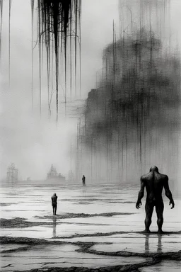 The full body of two fat old men , a thin line draw ، Siamese brothers with one body of two heads , front view camera, decayed and rotting with grotesque proportions and imagery. surreal horror, biomechanical design, by hr giger and beksinski , fine lines draw