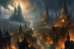 A city of wizards who have opened portals all over the city to realms of chaos and law and hell