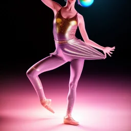 one hit, disco ,fog ,portrait of happy yoga dancer on the dancefloor, spotlights, mirror ball, light rays from ball, realism