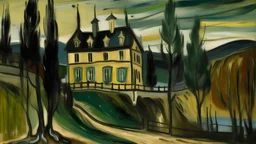 A mansion near a castle painted by Edvard Munch