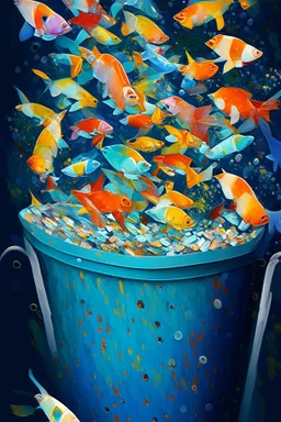 Fishes abstract in a bucket