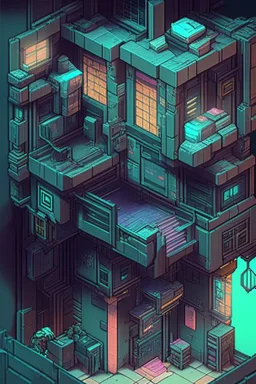 escher style in game asset house anime cyberpunk style