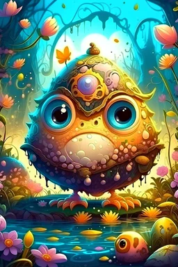 Egg cartoon character detailed pirate glitter mysterious swamp creature flowers dawn