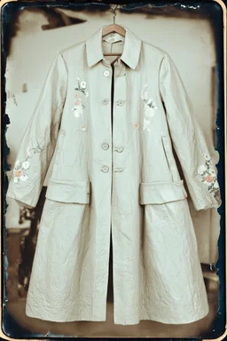Manteau en plastique avec des fleurs brodees, , tintype