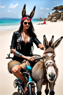 biker priestess beach with pet donkey