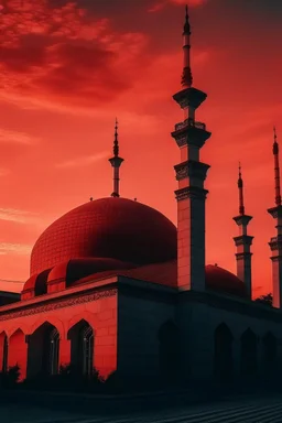 gambar masjid aestetik dengan pemandangan langit senja agak kemerahan