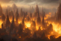 dragon burning city from a landscape view that is highly detailed