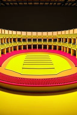 3D shot of the show area in a traditional theater, and the arena is square or rectangular in shape