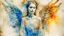 woman angel, photograph with watercolor elements