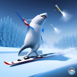 snow shark made of snow ski jumping