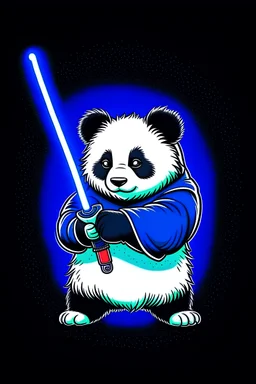 a panda holding a lightsaber