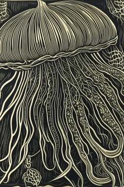 Linocut jellyfish