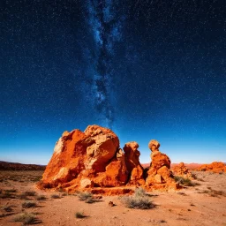 Fantastic mineral constructions and multicolored concretions under a sparkling sky in a desert panorama, reminiscent of the fiery expanses of Arizona