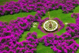 Sundial in the middle of a flower garden