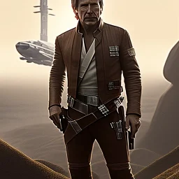 portrait of harrison ford as captain han solo, brown eyes, with realistic and ultra light facial skin, cinematic lighting, photorealistic, volumetric light and shadow, hyper HD, octane render, unreal engine, insanely detailed and intricate, hyper-realistic, space background, watercolour on white paper